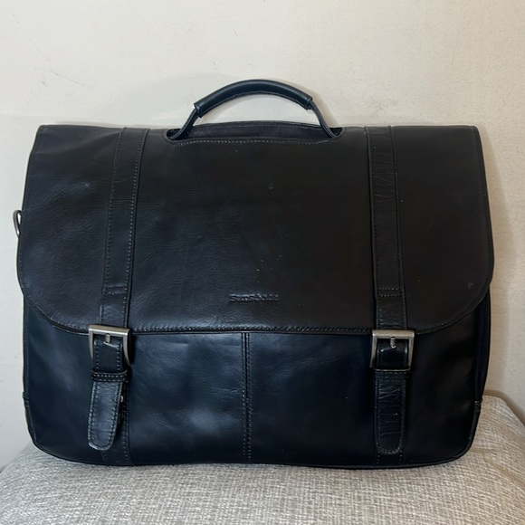 Samsonite Colombian Black Messenger Leather Flapover Bag - Picture 1 of 12